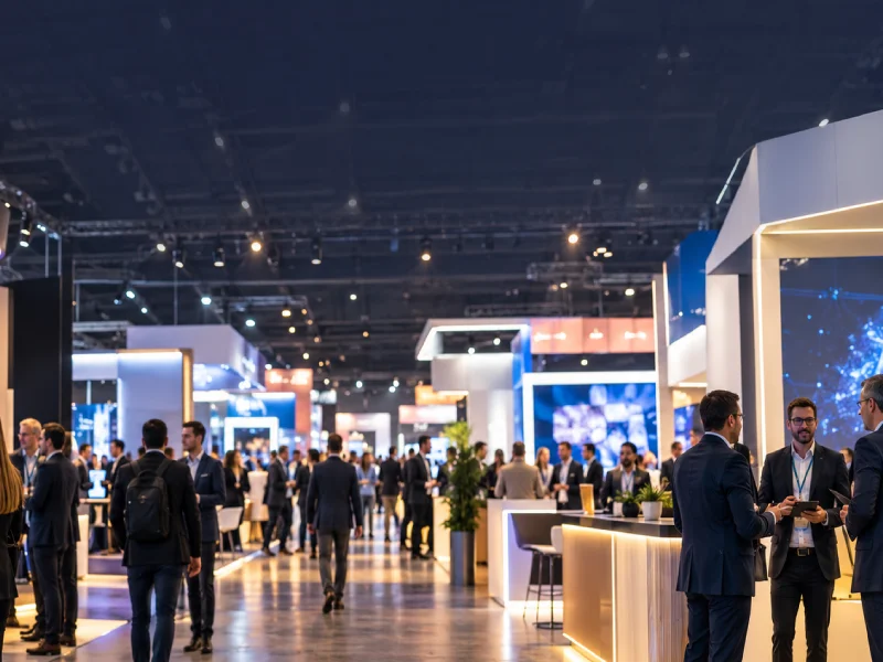 Feria del sector del juego online con stands y visitantes